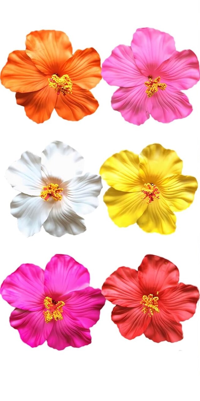 6Pcs Hawaiian Hibiscus Flower Beach Hair Clips - 3.5 Inch Hair Accessories